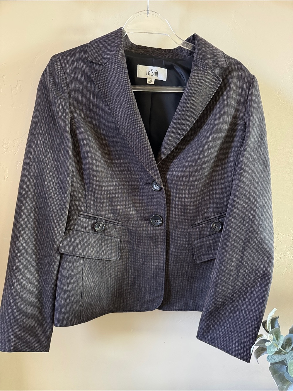 Le Suit Women's Dark Charcoal Pinstripe Blazer